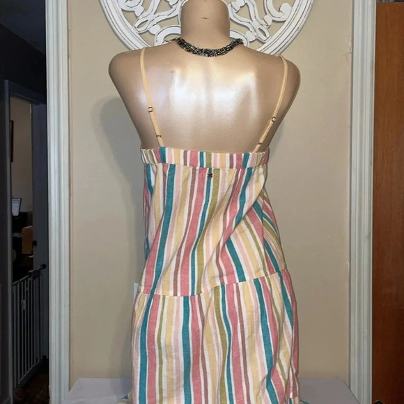 Roxy women’s midi small dress stripe spaghetti linen white yellows pink beach - Picture 4 of 9
